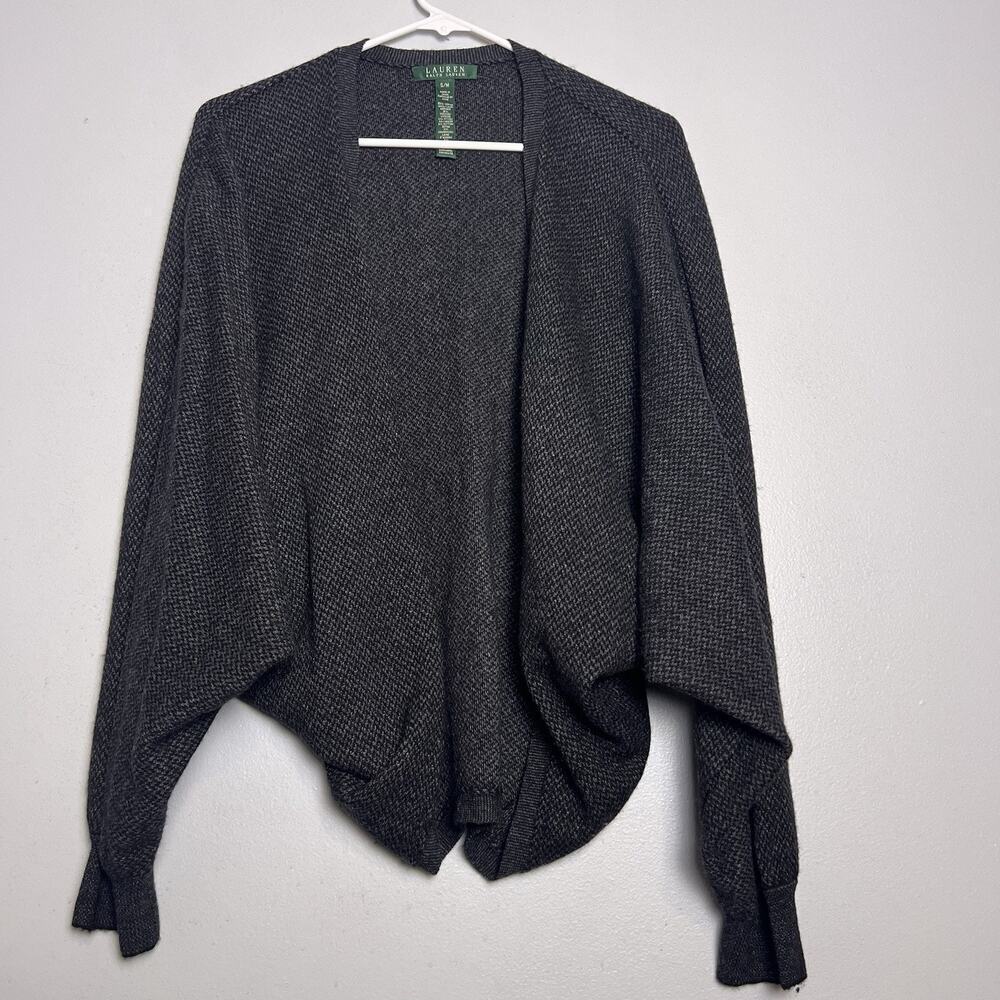LRL Women's Wool Angora Lambswool Open Front Dolman Sleeve Cardigan Gray Sz S